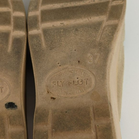 Fly Flot Slides 37 5.5 Tan Leather Two Strap Buckle Open Toe Italy Made Comfort - Picture 2 of 14